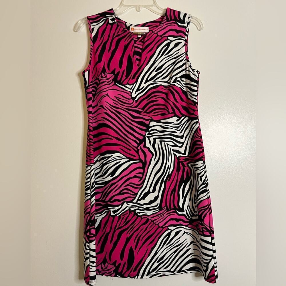 Jude Connally Knit Sleeveless Pink Black White Pattern Dress